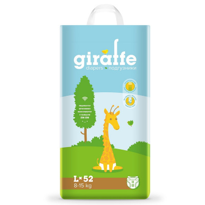Подгузники Lovular Giraffe 8-15 кг L 52 шт